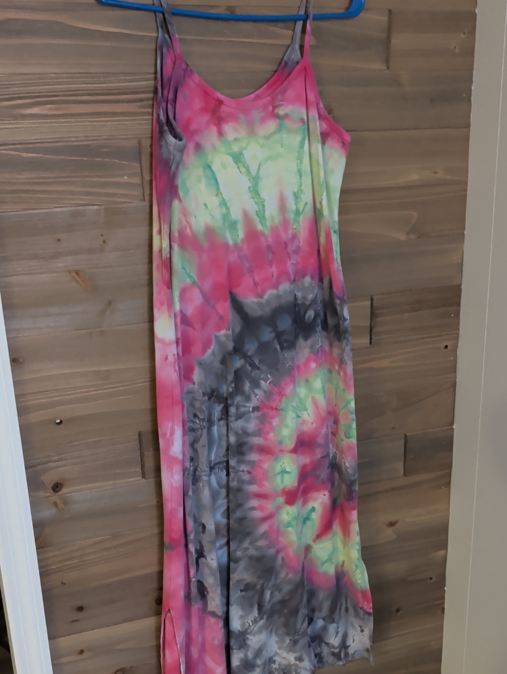 Tie-Dye Spaghetti Strap Maxi Dress - Pink & Green